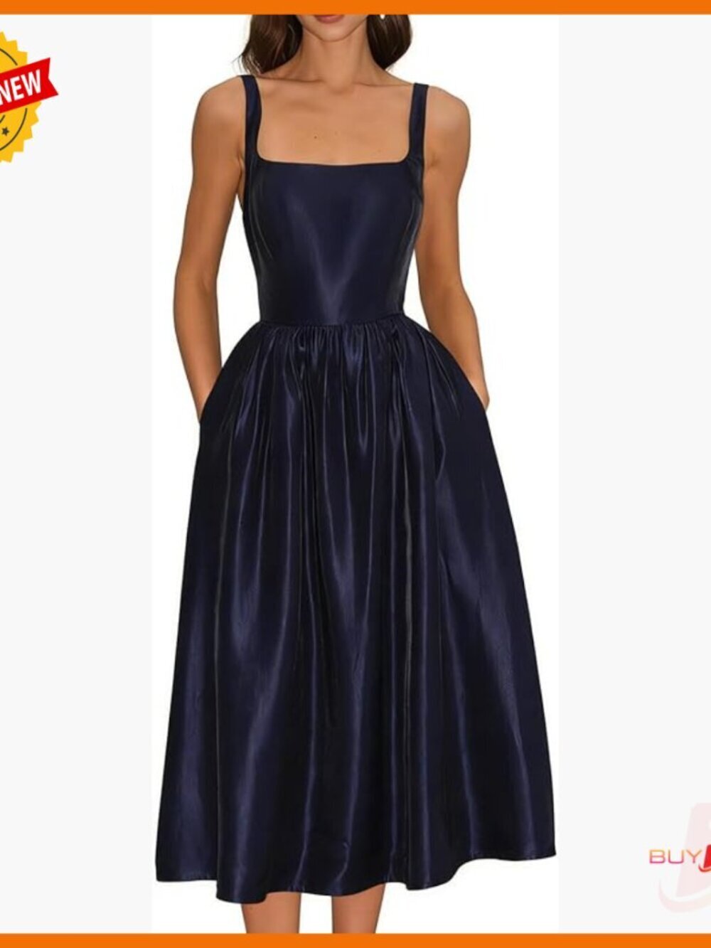 Square Neck A-Line Midi Dress Summer Sundress Wedding Guest Casual